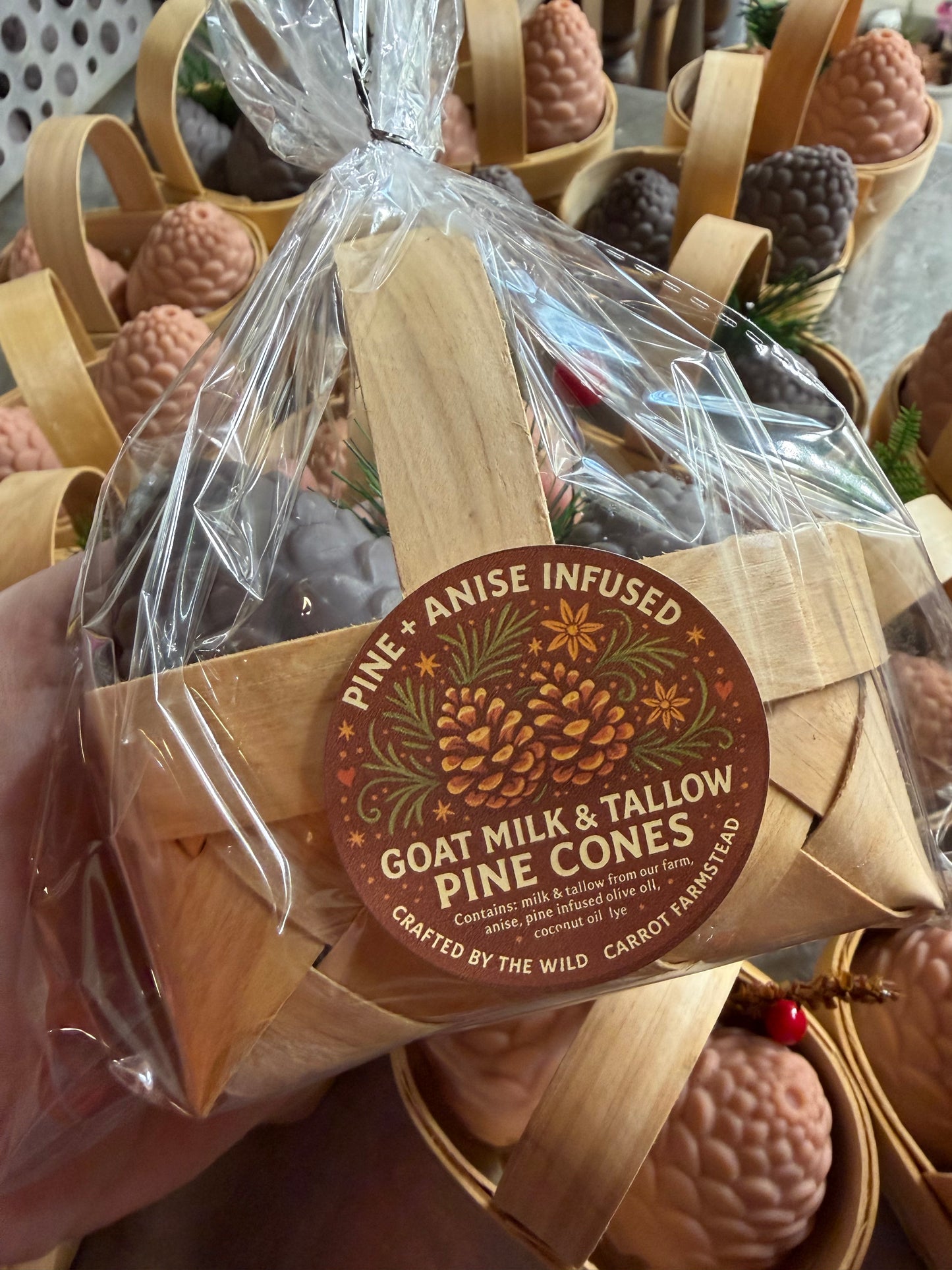 Goat Milk & Tallow Pine Cones — Winter Folk Collection (2 cones in a basket)