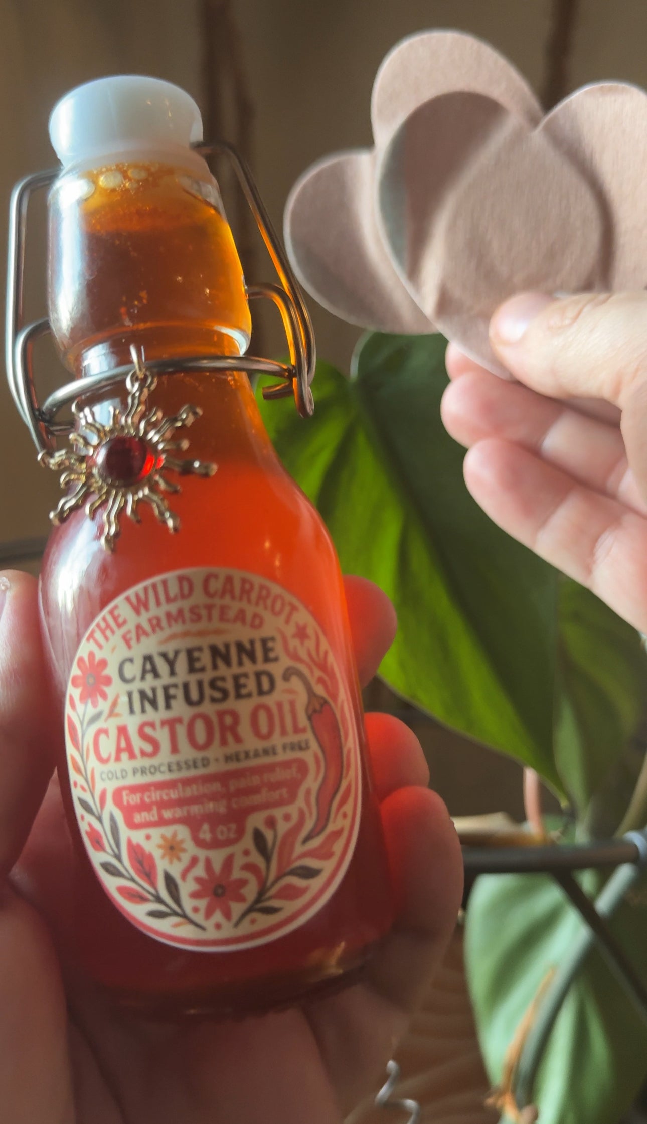 Cayenne Infused Castor Oil Belly Kit (4oz glass bottle + 3 heart patches)