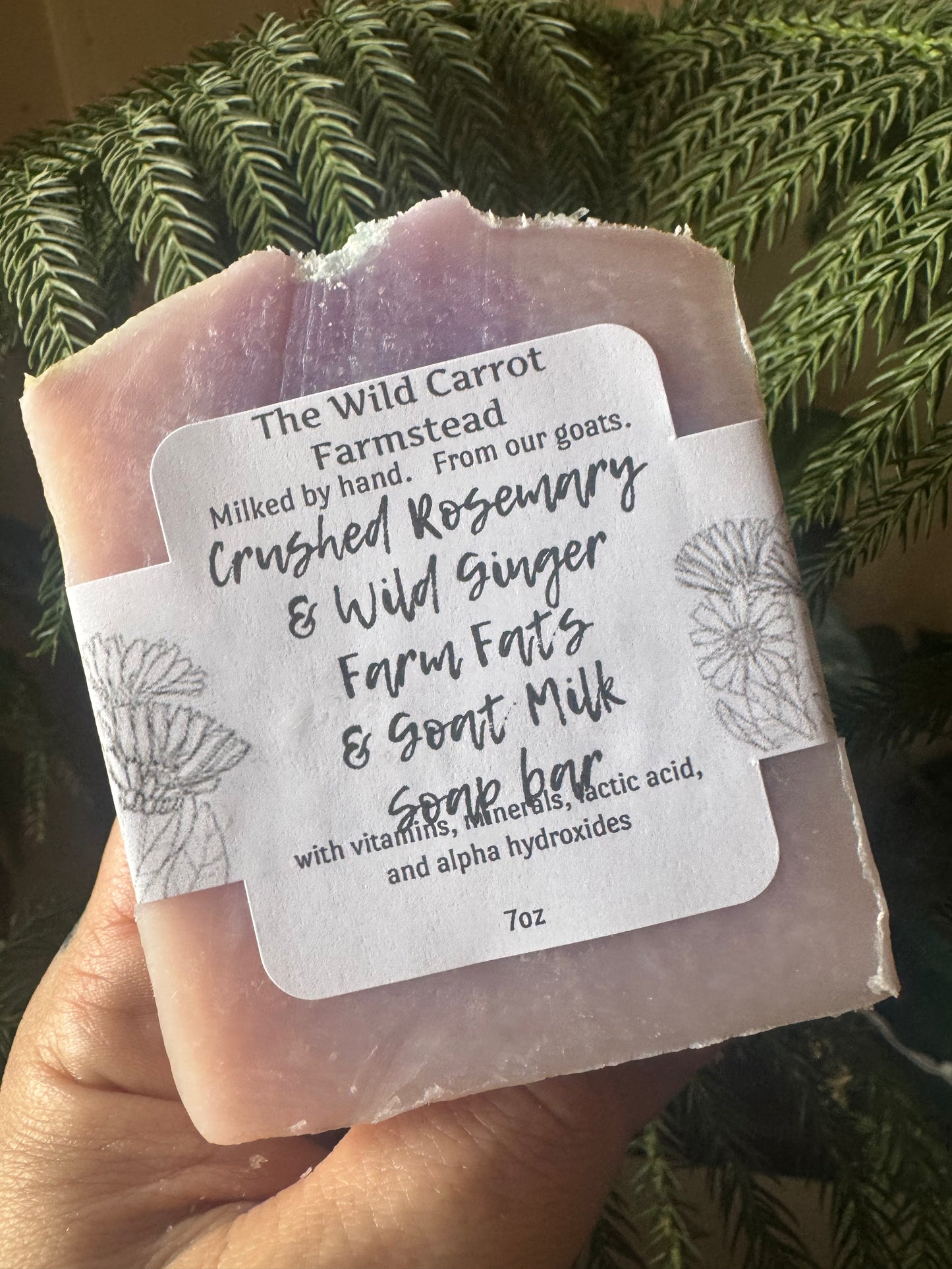 Crushed Rosemary & Wild Ginger Farm Fats & Goat Milk Soap Bar (7oz bar)