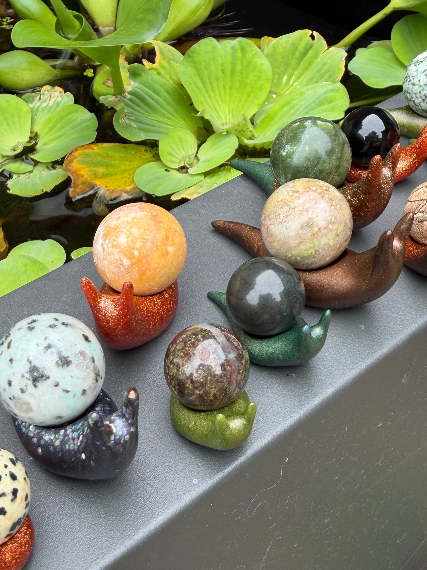 Hand-Cast Resin Snail with Interchangeable Stone Shell (2 sizes to choose from)