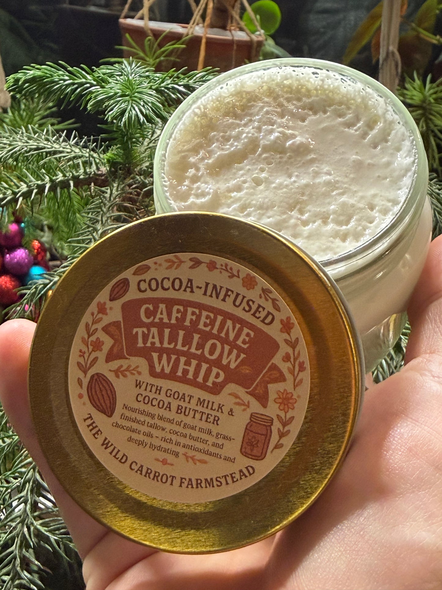 Cocoa Infused Caffeine Tallow & Goat Milk Whip (8oz glass jar)