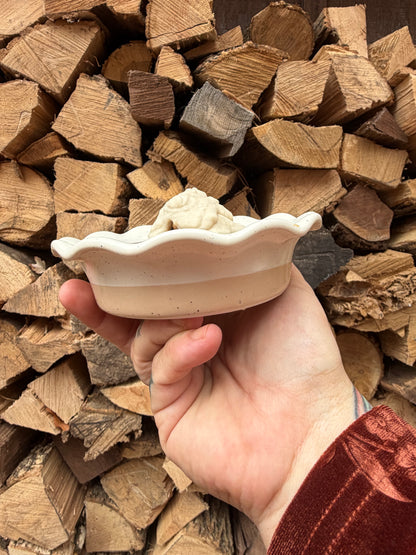 Pumpkin Pie Dish Soap + Natural Palm Brush Set (Pumpkin Cheesecake Scent w/Reusable Stoneware Pie Dish)