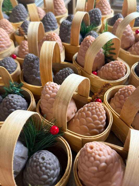 Goat Milk & Tallow Pine Cones — Winter Folk Collection (2 cones in a basket)