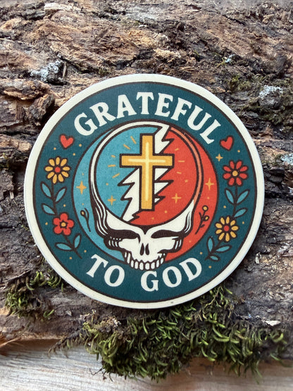 Grateful to God Dead Head Sticker Collection (2” round)