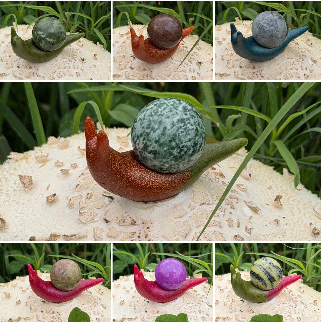Hand-Cast Resin Snail with Interchangeable Stone Shell (2 sizes to choose from)