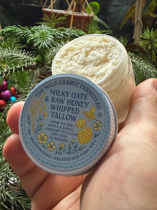 Milky Oats & Raw Honey Infused Whipped Tallow (2, 4, 8oz glass options)