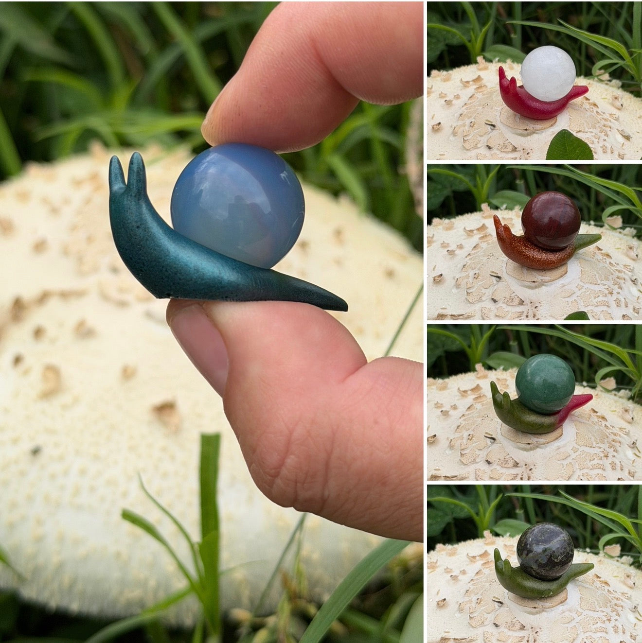 Hand-Cast Resin Snail with Interchangeable Stone Shell (2 sizes to choose from)