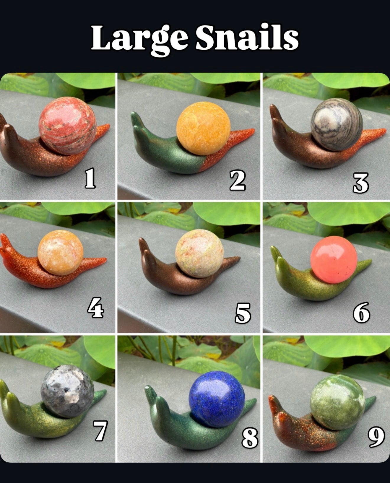 Hand-Cast Resin Snail with Interchangeable Stone Shell (2 sizes to choose from)