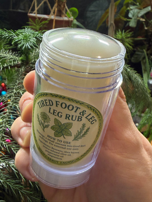 Tallow Mag Balm: Tired Foot and Leg Rub (3oz twist up plastic tube)