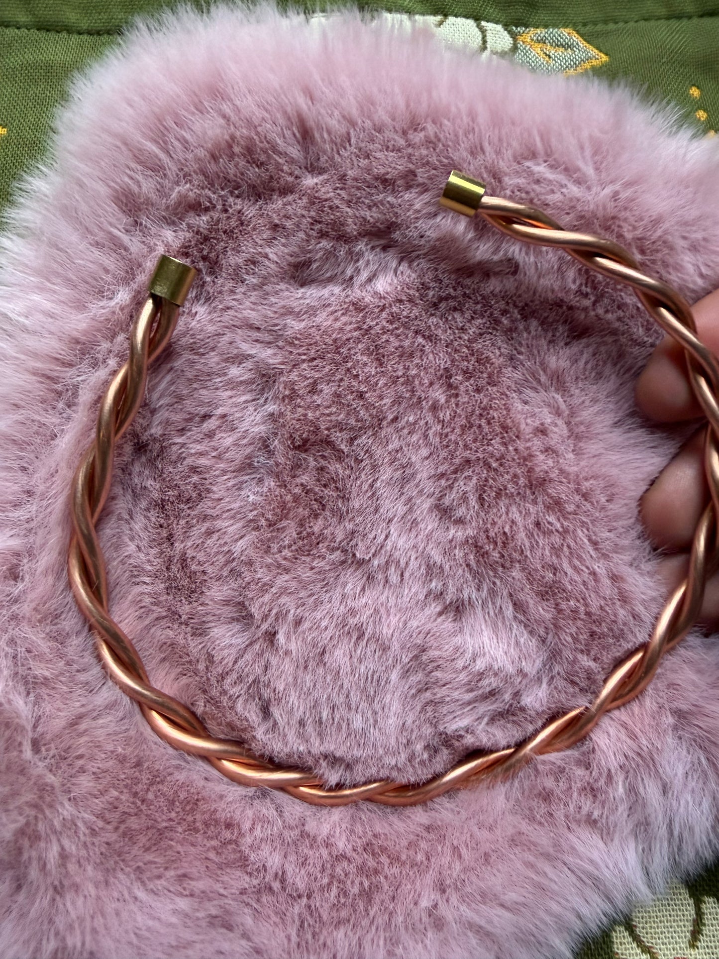Handmade Twisted Copper Neck Bangle with 18K Gold End Caps