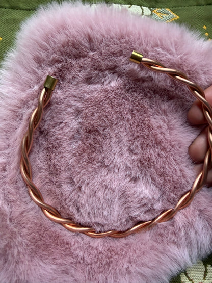 Handmade Twisted Copper Neck Bangle with 18K Gold End Caps