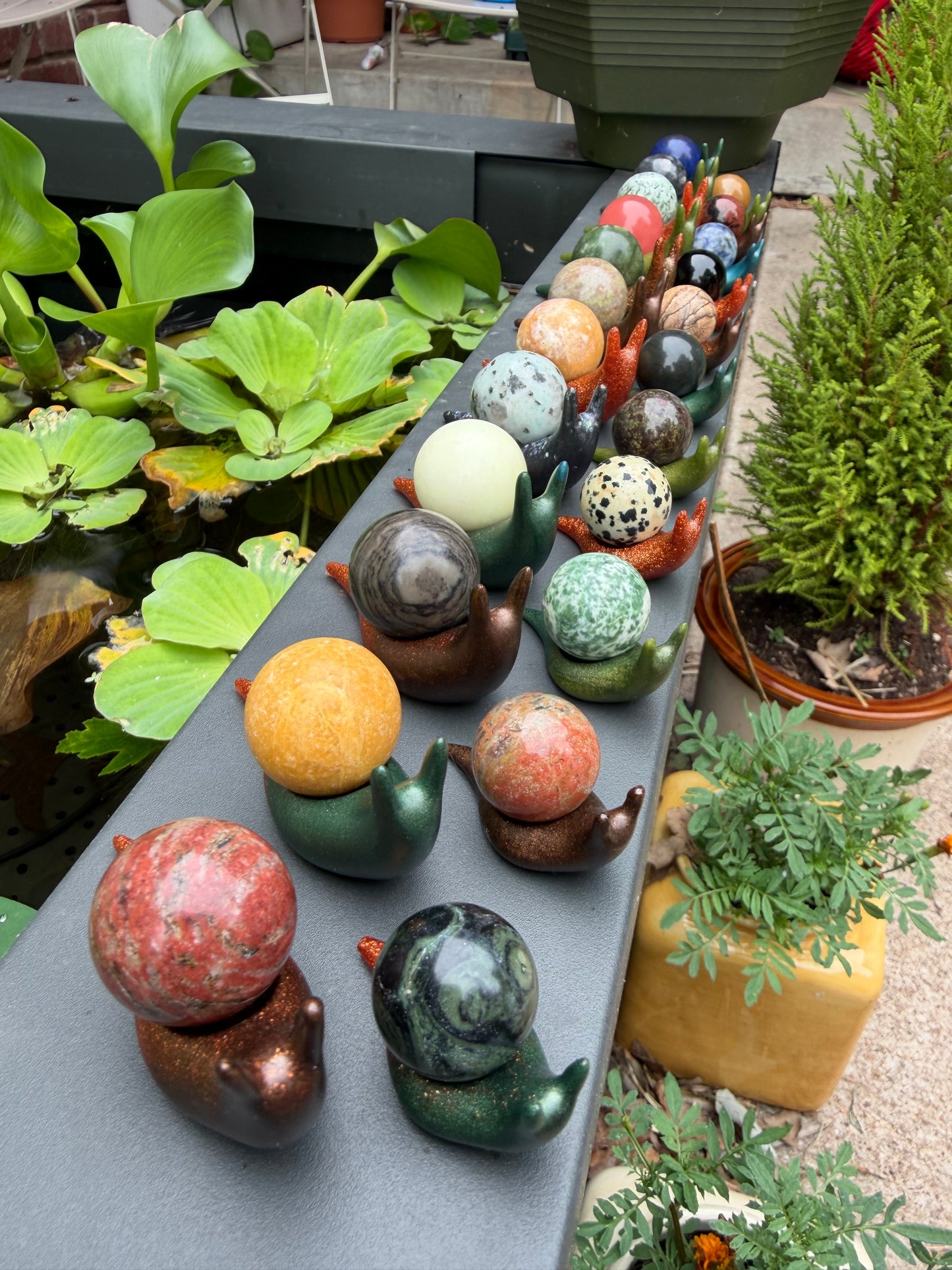 Hand-Cast Resin Snail with Interchangeable Stone Shell (2 sizes to choose from)