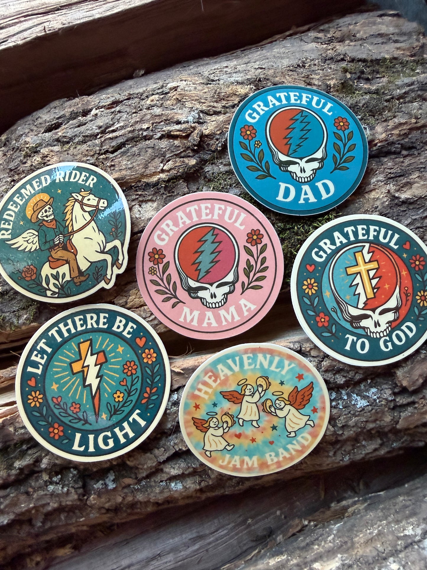 Grateful to God Dead Head Sticker Collection (2” round)