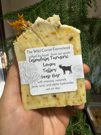 Calendula Turmeric Lemon Tallow Soap Bar (8oz bar)