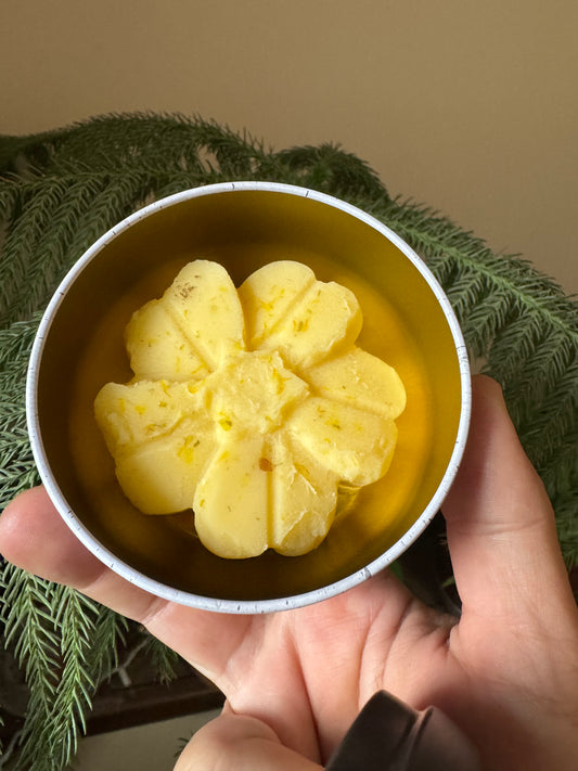 Limited-Edition Flower-Shaped Dandelion Infused Tallow Lotion Bar (large black tin with lid, flowers vary)