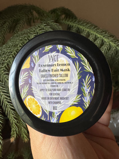 Rosemary Lemon Tallow Hair Mask (8oz Glass Jar)