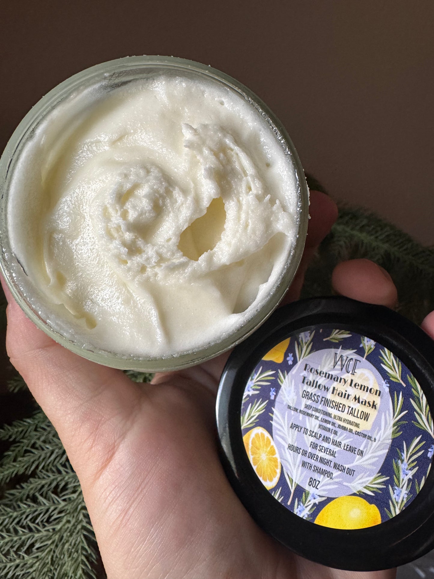 Rosemary Lemon Tallow Hair Mask (8oz Glass Jar)