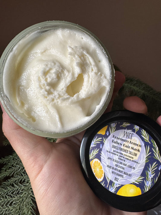 Rosemary Lemon Tallow Hair Mask (8oz Glass Jar)