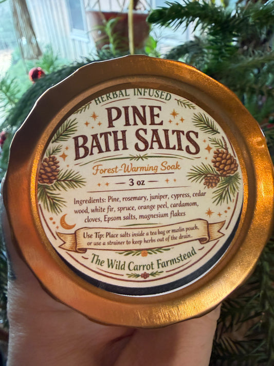 Wild Foraged Warming Pine Bath Salts (3oz glass jar)