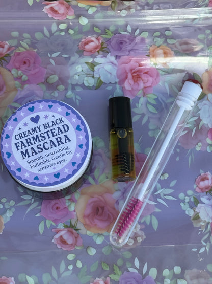 Creamy Black Farmstead Mascara & Lash Serum Bundle (1oz glass jar/wand/serum 3-piece set)