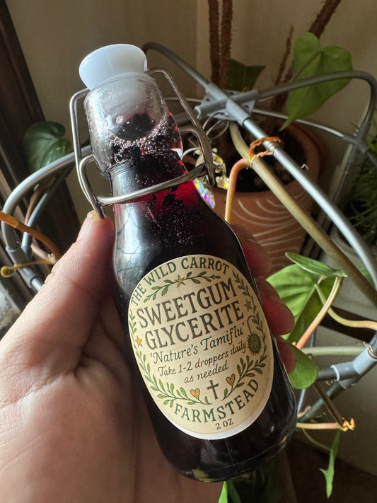 Sweetgum Glycerite: Nature’s “Tamiflu” (a flu remedy for the entire family 4oz glass swingtop)