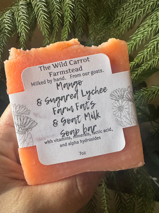 Mango & Sugared Lychee Farm Fats & Goat Milk Soap Bar (7oz bar)