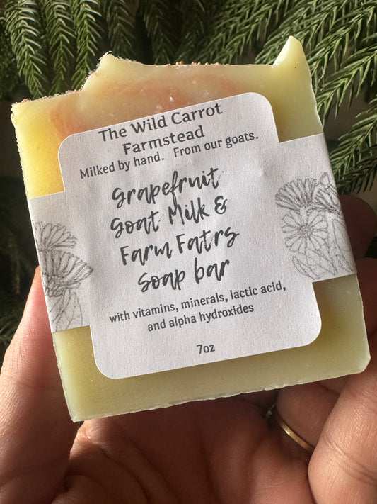 Grapefruit Goat Milk & Farm Fats Soap Bar (7oz bar)