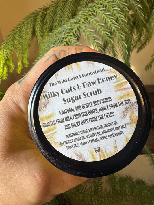 Milky Oats & Raw Honey Goat Milk Sugar Scrub (6oz glass jar)